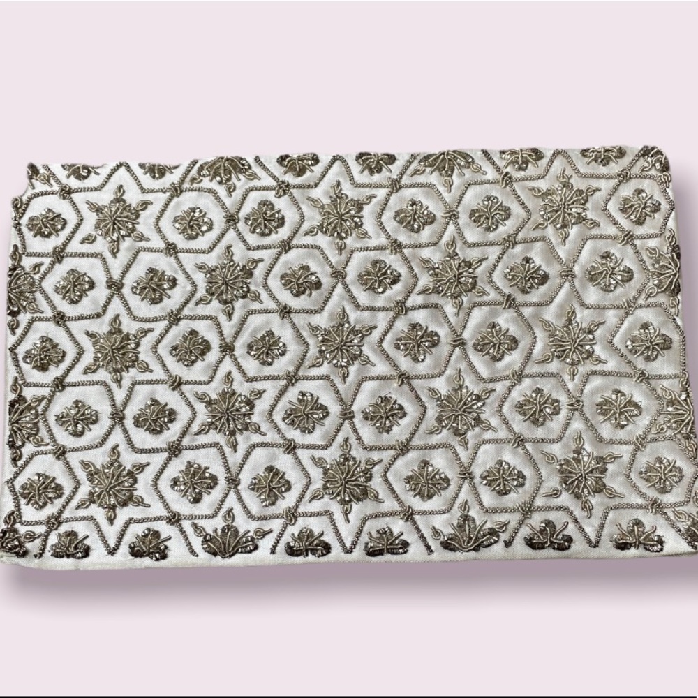 Vintage cream silk beaded clutch